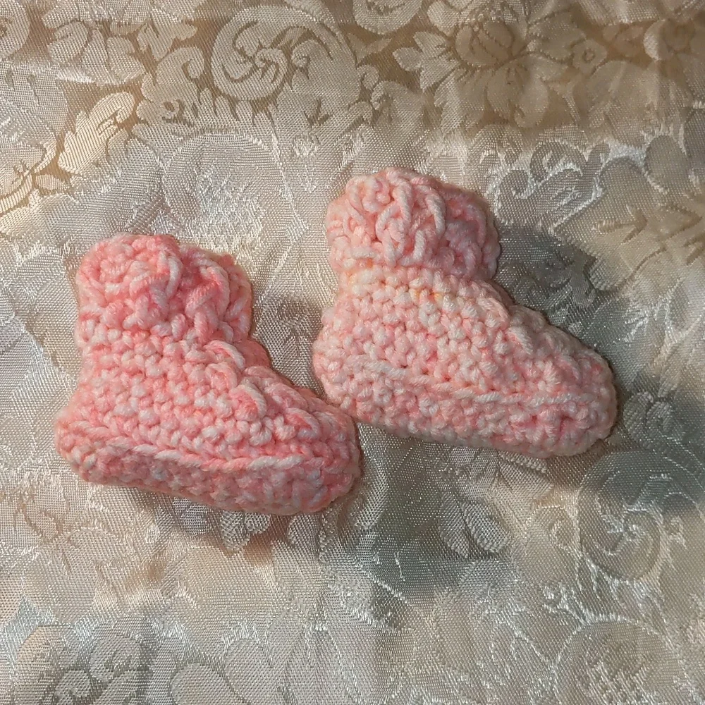 Handmade Variegated Pink Baby Booties Size Preemie to Newborn